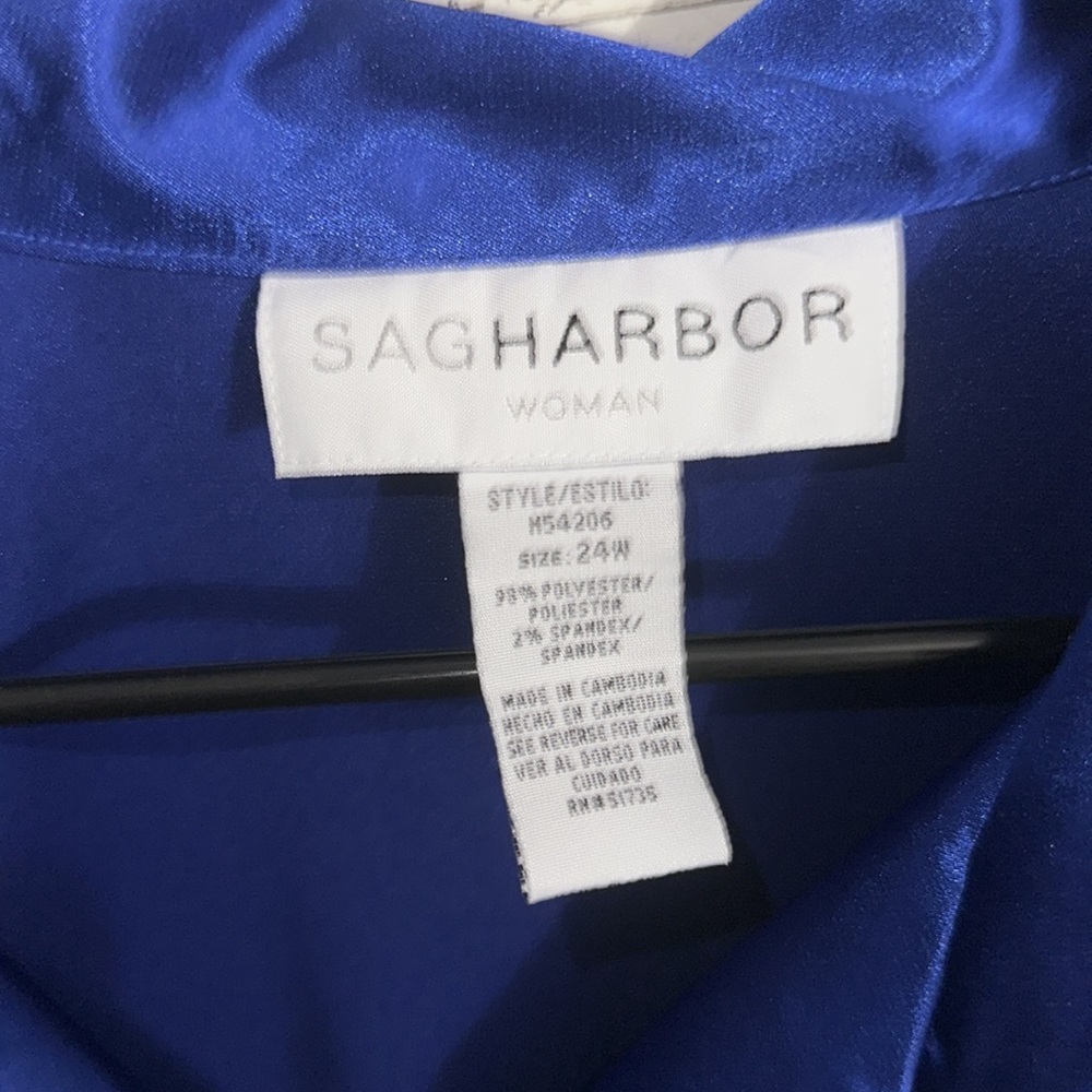 NWOT sag harbor vintage shiny blue long sleeve with cuff buttons button down 24w - Picture 3 of 6